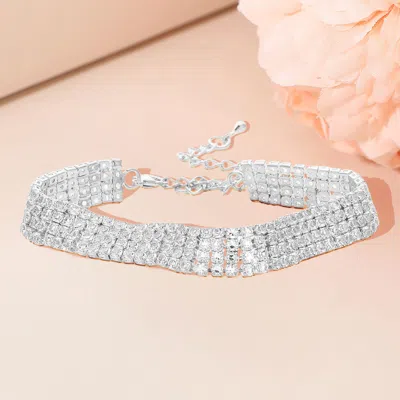 Fashnzfab 4 Rows Pave Cz Tennis Evening Bracelet - Clear, Silver