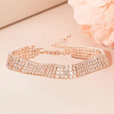 Fashnzfab 4 Rows Pave Cz Tennis Evening Bracelet In Multi