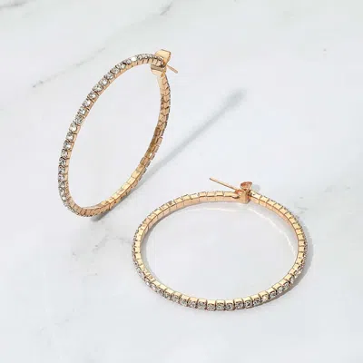 Fashnzfab 40mm Rhinestone Paved Hoop Earrings In Brown