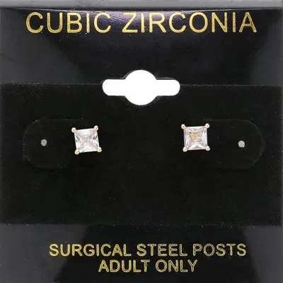 Fashnzfab 4mm Cz Square Stud Earrings In Gold