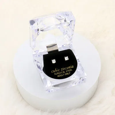Fashnzfab 6mm Round Cut Crystal Cubic Zirconia Cz Stud Earrings With Clear Box In Brown
