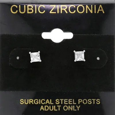 Fashnzfab 4mm Square Cz Stud Earrings In Silver