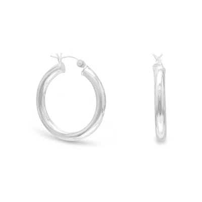 Fashnzfab 4mm X 29mm Click Hoop Earrings In Silver
