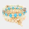 Fashnzfab 4pcs - Believe Message Cross Charm Semi Precious Wood Ball Faceted Beaded Stretch Bracelets In Green