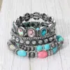 Fashnzfab 4pcs - Boho Round Iridescent Stone Natural Stone Accent Beaded Stretch Multi Layered Bracelets - Mul In Multi