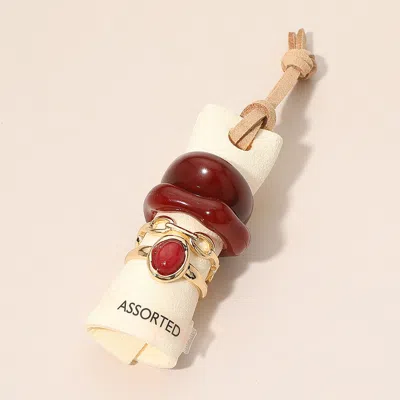 Fashnzfab 4pcs - Bold Modern Gemstone Accented Stackable Ring Set In Gold
