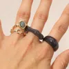 Fashnzfab 4pcs - Bold Modern Gemstone Accented Stackable Ring Set In Gold