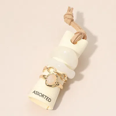 Fashnzfab 4pcs - Bold Modern Gemstone Accented Stackable Ring Set In White