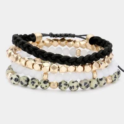 Fashnzfab 4pcs - Braided Suede Semi Precious Bracelets In Multi