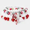 Fashnzfab 4pcs - Christmas Rudolph Charm Bead Stretch Layered Bracelet In Multi