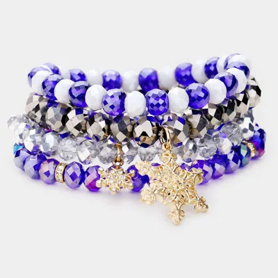Fashnzfab 4pcs - Christmas Snowflake Charm Bead Stretch Layered Bracelets In Multi