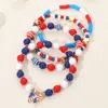 Fashnzfab 4pcs - Enamel American Usa Flag Bow Charm Beaded Stretch Multi Layered Bracelets Gold, Multi In Multi