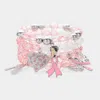 Fashnzfab 4pcs - Enamel Pink Ribbon Afro Woman High Heel Wing Heart Charm Faceted Beaded Stretch Multi Layered In Pink