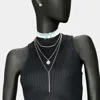 Fashnzfab 4pcs - Fabric Choker Geometric Pendant Necklaces In Metallic