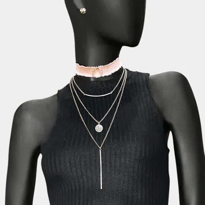 Fashnzfab 4pcs - Fabric Choker Geometric Pendant Necklaces In Gold