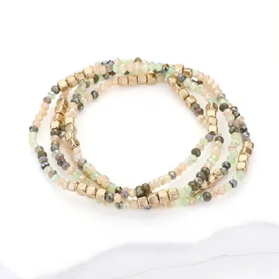 Fashnzfab 4pcs - Faceted Beaded Multi Layered Bracelets Mint, Multi