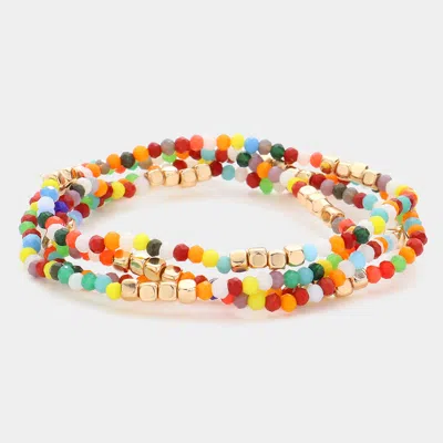 Fashnzfab 4pcs - Faceted Beaded Multi Layered Bracelets Multi