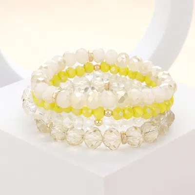 Fashnzfab 4pcs - Faceted Beaded Stretch Bracelets In Yellow