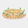 Fashnzfab 4pcs - Faceted Beads Station Metal Ball Stretch Multi Layered Bracelets Gold, Green In Multi