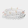 Fashnzfab 4pcs - Faceted Beads Station Metal Ball Stretch Multi Layered Bracelets Pink, Rhodium In Multi
