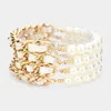 Fashnzfab 4pcs - Faux Leather Braided Pearl Beaded Multi Layered Bracelets In Multi