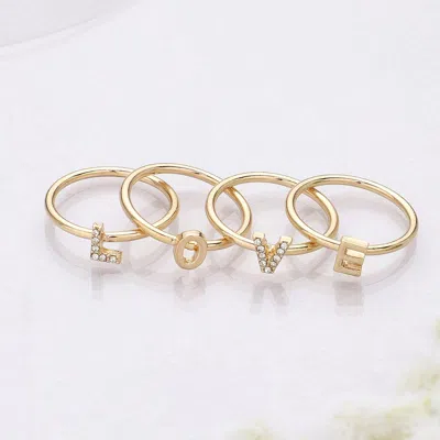 Fashnzfab 4pcs - Love Rhinestone Embellished Message Rings In Gold