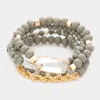 Fashnzfab 4pcs - Lucite Bead Accented Metal Ball Stretch Bracelets In Gray
