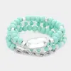 Fashnzfab 4pcs - Lucite Bead Accented Metal Ball Stretch Bracelets In Green