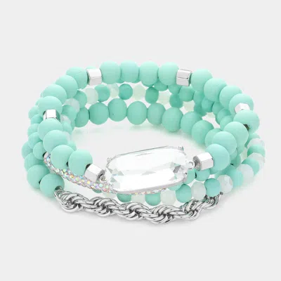 Fashnzfab 4pcs - Lucite Bead Accented Metal Ball Stretch Bracelets In Green