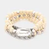 Fashnzfab 4pcs - Lucite Bead Accented Metal Ball Stretch Bracelets In Multi