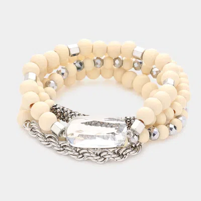 Fashnzfab 4pcs - Lucite Bead Accented Metal Ball Stretch Bracelets In Multi