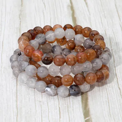 Fashnzfab 4pcs - Marbled Beaded Stretch Multi Layered Bracelets