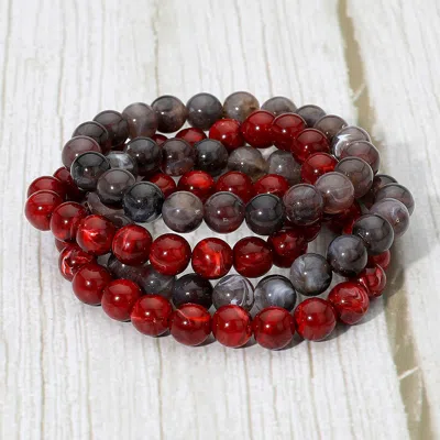 Fashnzfab 4pcs - Marbled Beaded Stretch Multi Layered Bracelets In Red