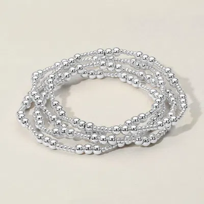 Fashnzfab 4pcs - Metal Ball Beaded Stretch Multi Layered Bracelets