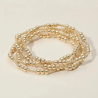 Fashnzfab 4pcs - Metal Ball Beaded Stretch Multi Layered Bracelets In Gold