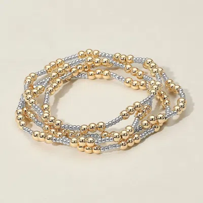 Fashnzfab 4pcs - Metal Ball Beaded Stretch Multi Layered Bracelets Gold, Rhodium