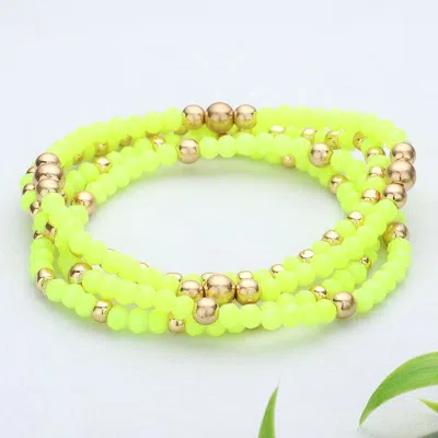 Fashnzfab 4pcs - Metal Ball Pointed Faceted Beaded Stretch Multi Layered Bracelets