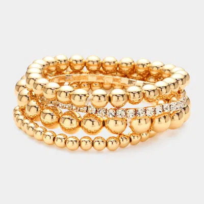 Fashnzfab 4pcs - Metal Ball Rhinestone Beaded Multi Layered Stretch Bracelets