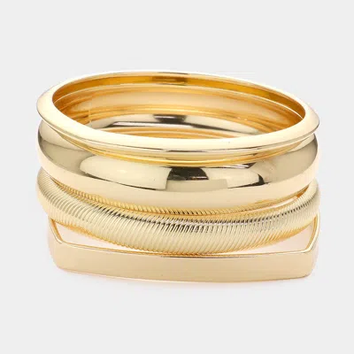 Fashnzfab 4pcs - Metal Bangle Bracelets In Gold