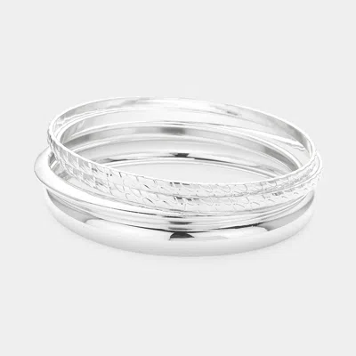Fashnzfab 4pcs - Metal Bangle Bracelets Rhodium In Multi