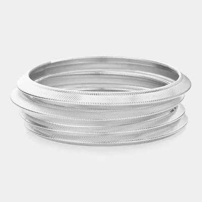 Fashnzfab 4pcs - Metal Bangle Stackable Multi Layered Bracelets In Silver