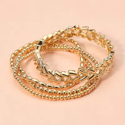 Fashnzfab 4pcs - Metal Beaded Stretch Multi Layered Bracelets In Gold