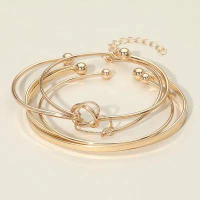 Fashnzfab 4pcs - Metal Cuff Open Heart Accent Multi Layered Bracelets In Gold
