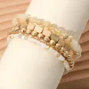 Fashnzfab 4pcs - Metal Faceted Beaded Stretch Multi Layered Bracelets In Multi