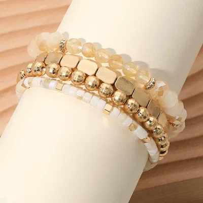 Fashnzfab 4pcs - Metal Faceted Beaded Stretch Multi Layered Bracelets