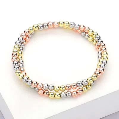 Fashnzfab 4pcs - Multi Bead Accent Fireball Strand Stretch Bracelets
