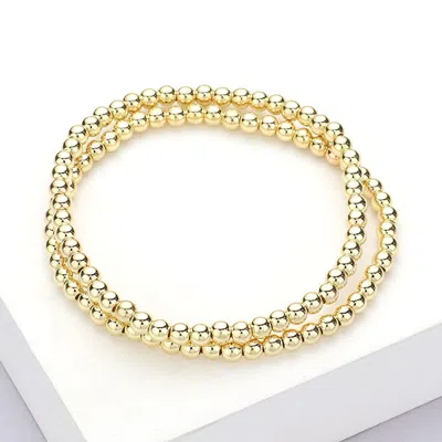 Fashnzfab 4pcs - Multi Bead Accent Fireball Strand Stretch Bracelets In Gold