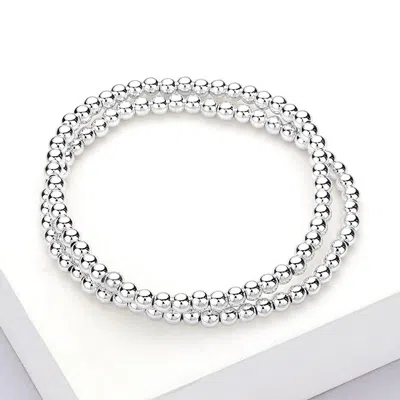 Fashnzfab 4pcs - Multi Bead Accent Fireball Strand Stretch Bracelets In Silver