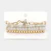 Fashnzfab 4pcs - Natural Stone Accented Chain Bracelet Multi Beaded Stretch Bracelets Set In Gray