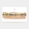Fashnzfab 4pcs - Natural Stone Accented Chain Bracelet Multi Beaded Stretch Bracelets Set Multi, Olive Green In Multi